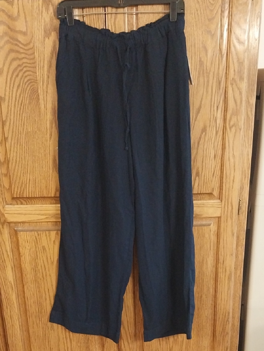Wide Leg Linen Rayon Pants NWT Women's Size Small Dark Navy Pockets Lightweight